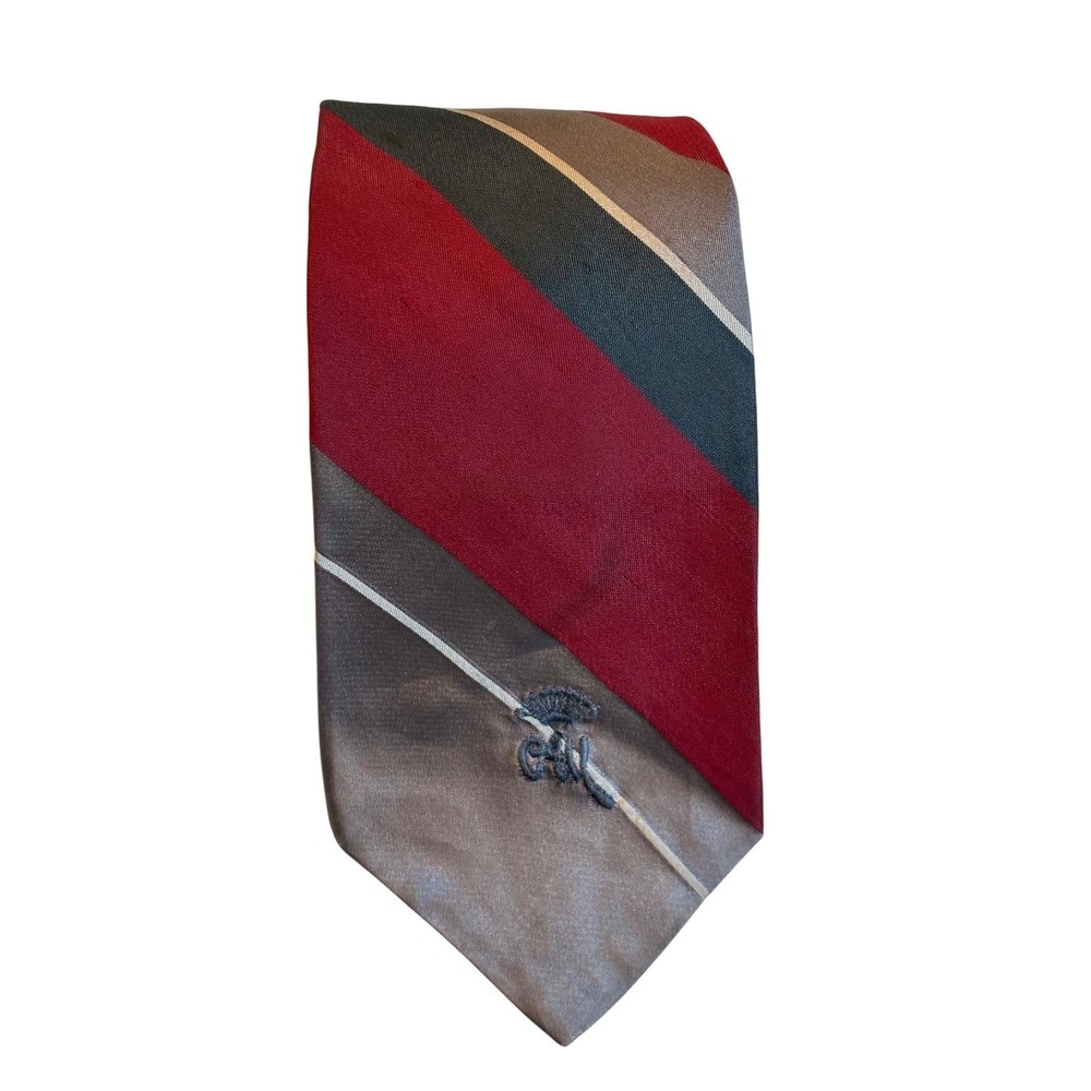 Countess Mara Mens Silk Tie Burgundy Gray Diagonal‎ Stripe Crest Logo vintage